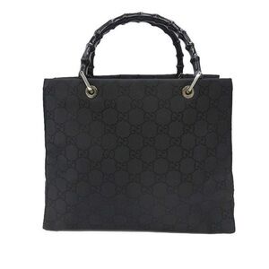GUCCI Bamboo Black GG Canvas Women's Bag / Tote